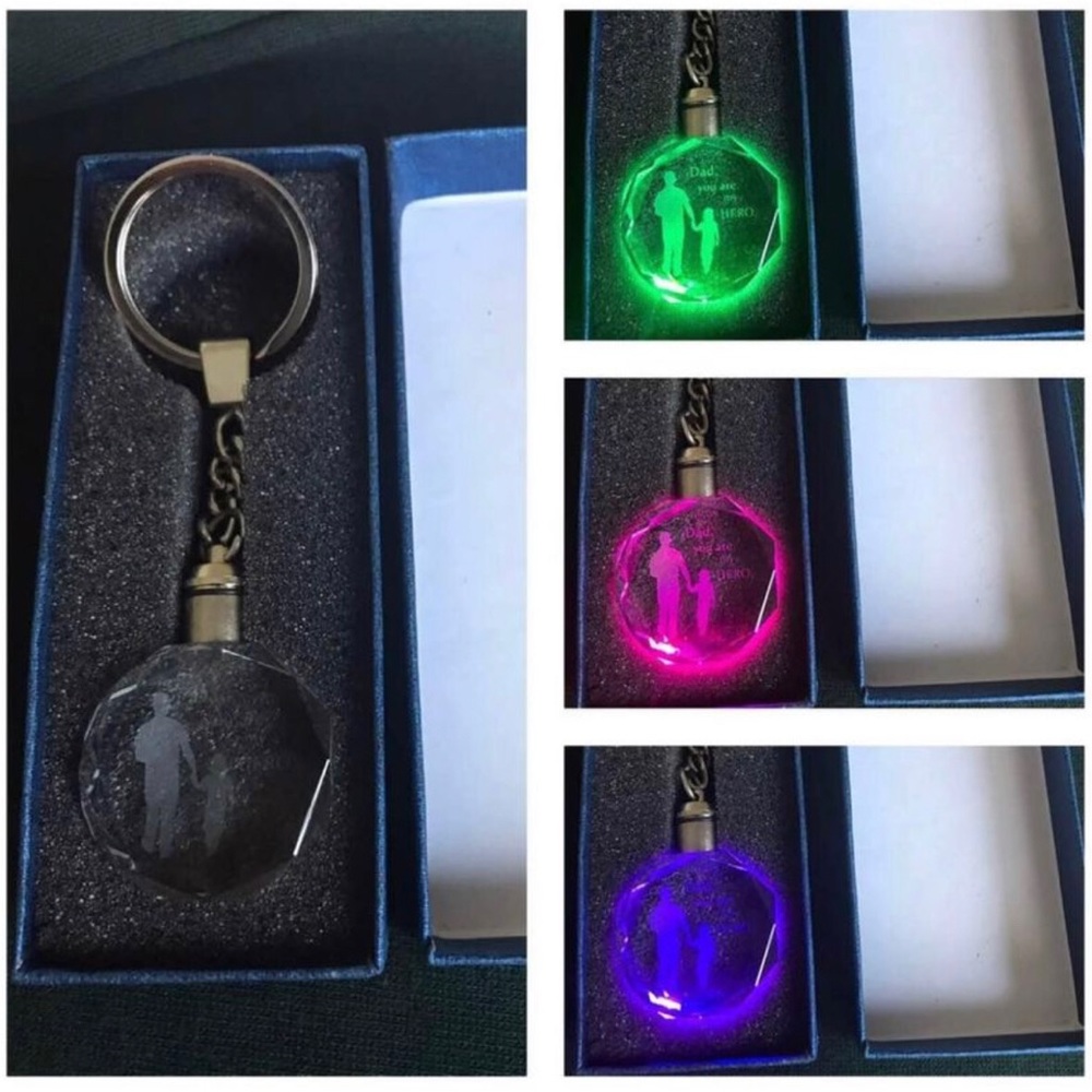 Etched glass color changing keychain